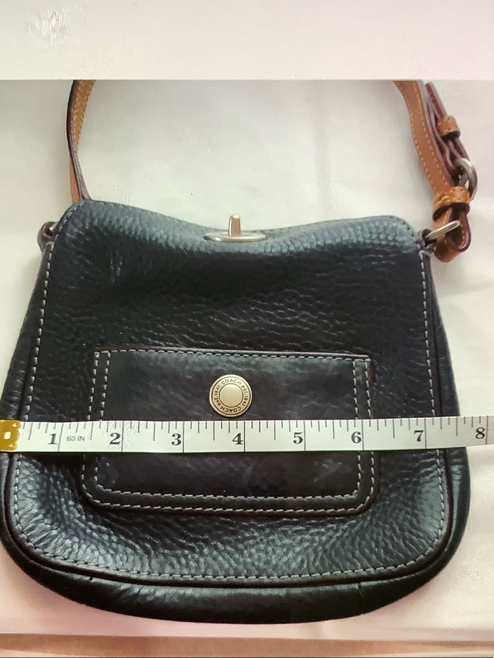 Coach Black Leather Mini Shoulder Bag with Tan Strap - Picture 4 of 4